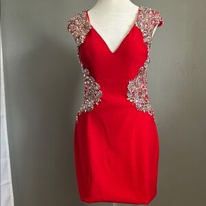 JVN by Jovani Red and Silver Mini Dress